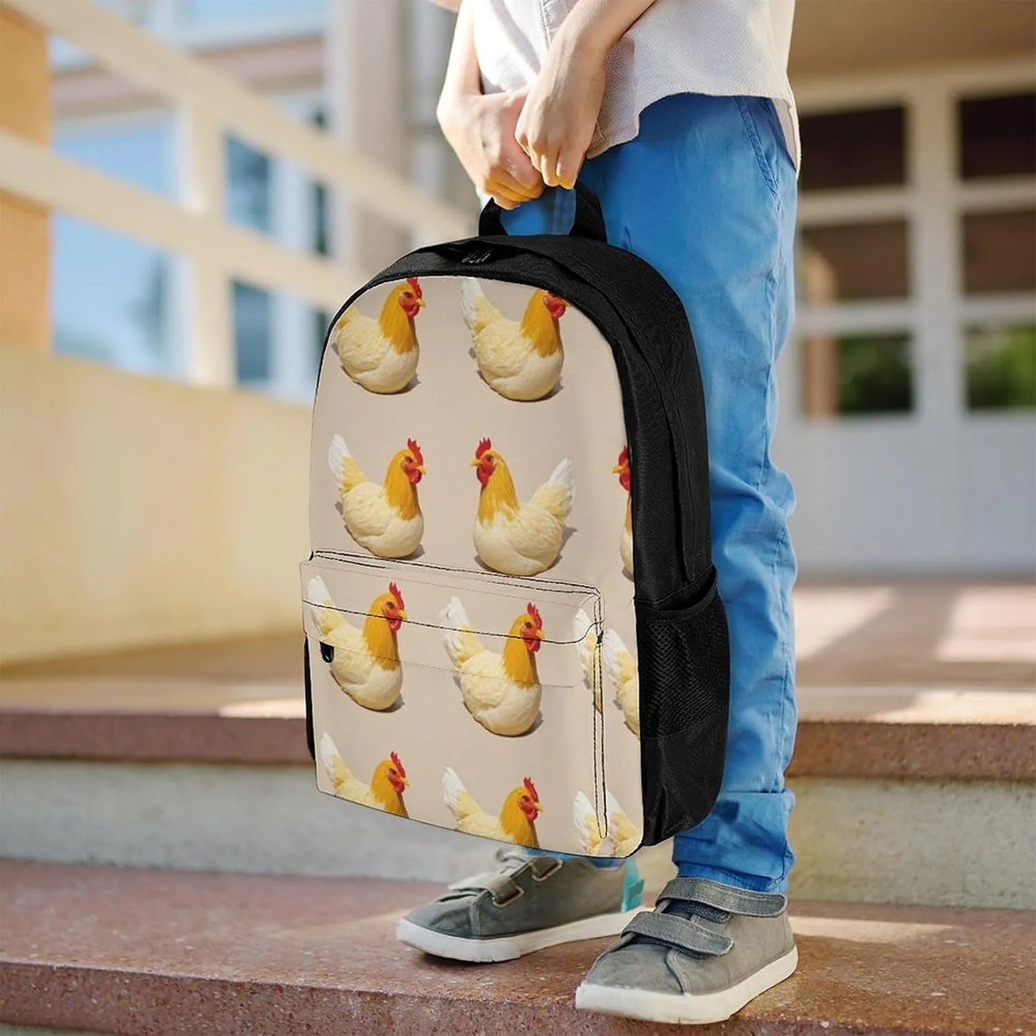 Supdreamc Polyester Daypack Bookbag for Gym Business Bicycle - Large Capacity Multipurpose Anti-Theft Carry On Bag, Chicken Rooster Art Travel Hiking Daypack