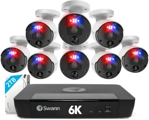 Swann 12MP Home Security Cameras with 2TB HDD, NVR Security Camera System, 8 Channel 8 Cam, Wired Surveillance Security Camera Outdoor Indoor, PoE Cat5e, Color Night Vision, Heat Motion Detection