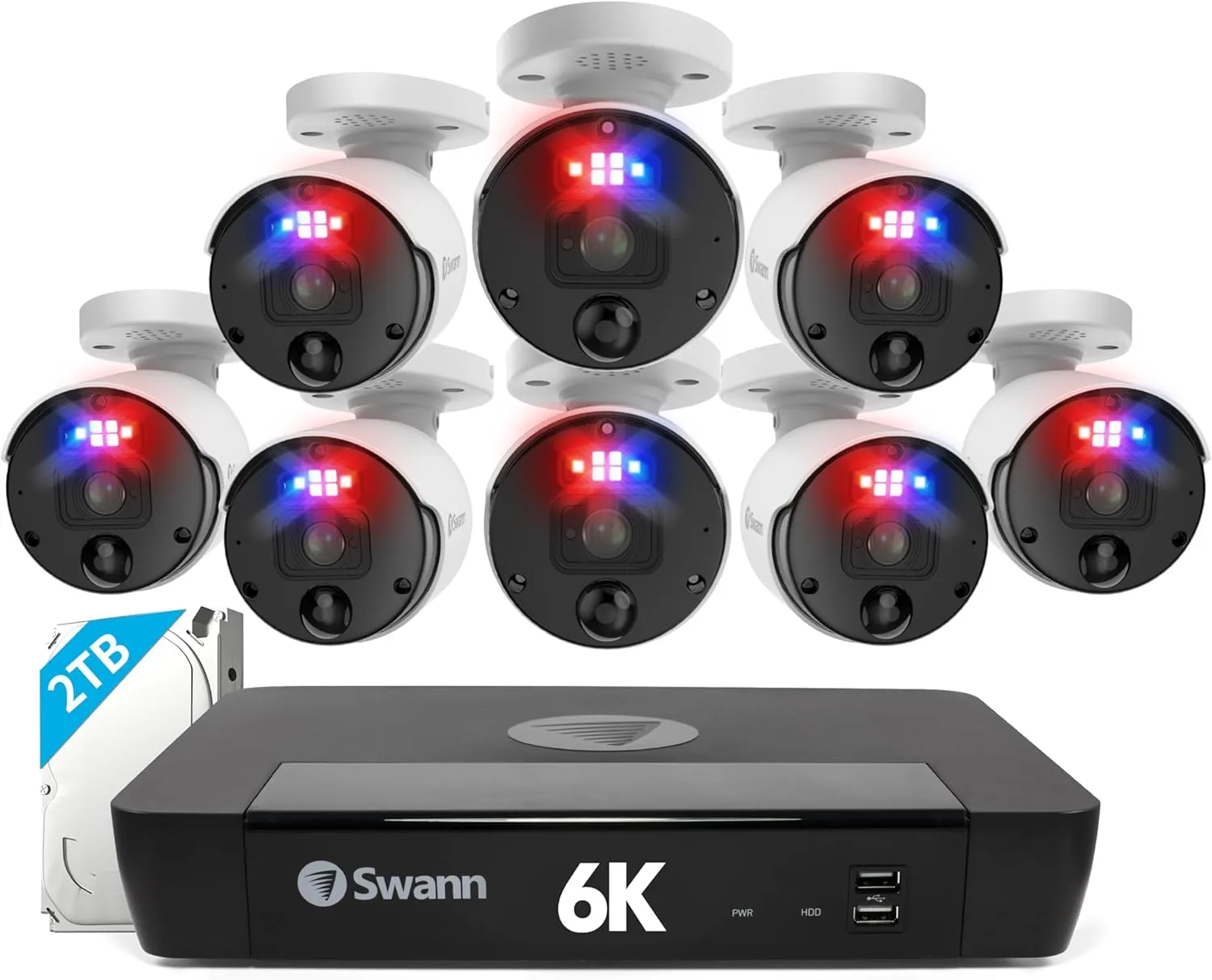 Swann 12MP Home Security Cameras with 2TB HDD, NVR Security Camera System, 8 Channel 8 Cam, Wired Surveillance Security Camera Outdoor Indoor, PoE Cat5e, Color Night Vision, Heat Motion Detection