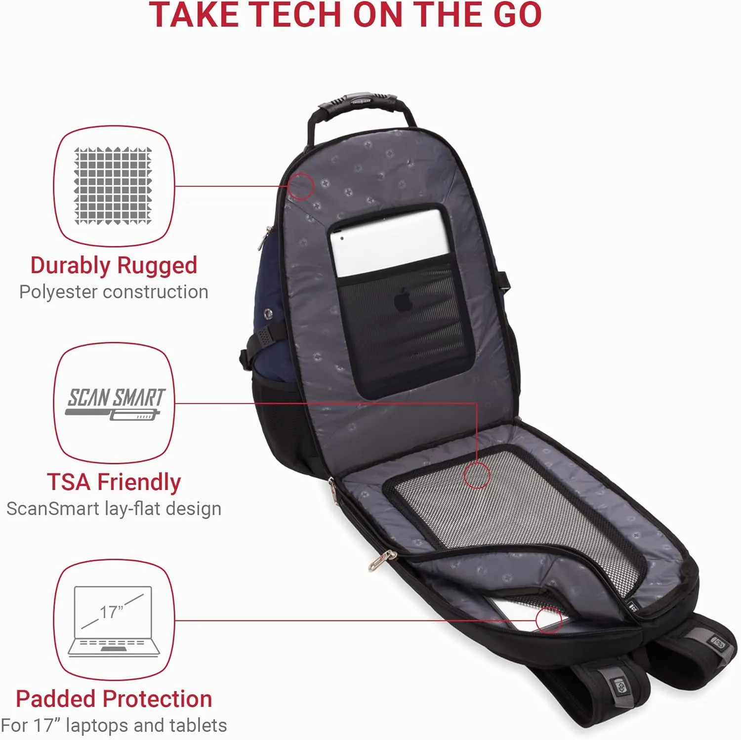 SwissGear 1900 Scansmart TSA 17 Laptop Backpack, Blue/Black, 19-Inch