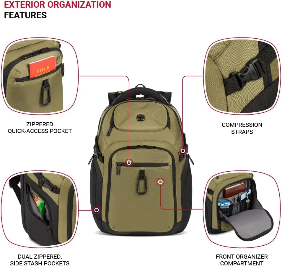 SwissGear Endure Scansmart Laptop Backpack, Olive, 17.75-Inch