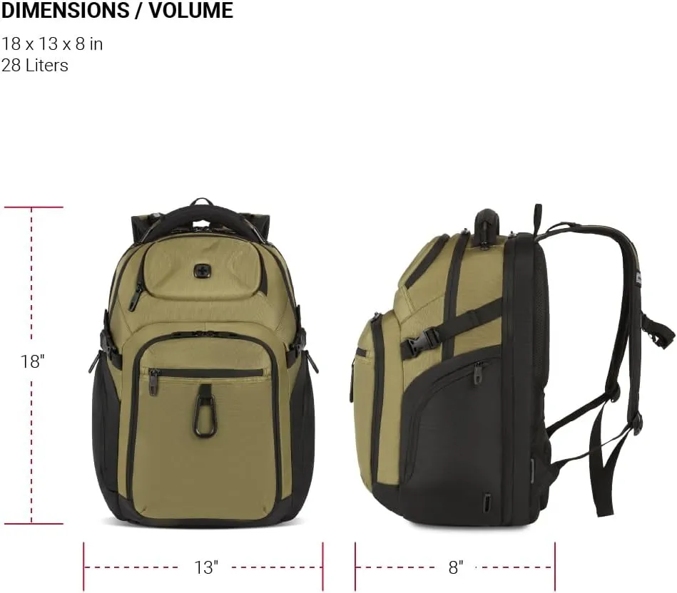 SwissGear Endure Scansmart Laptop Backpack, Olive, 17.75-Inch