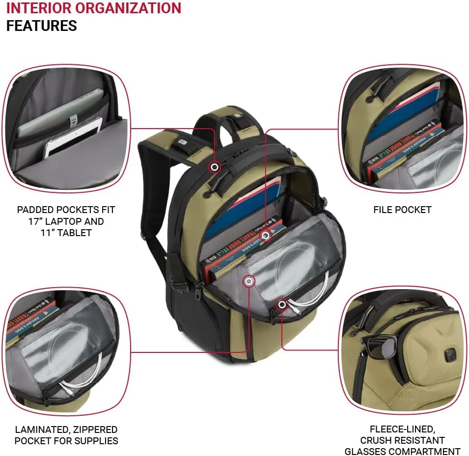 SwissGear Endure Scansmart Laptop Backpack, Olive, 17.75-Inch