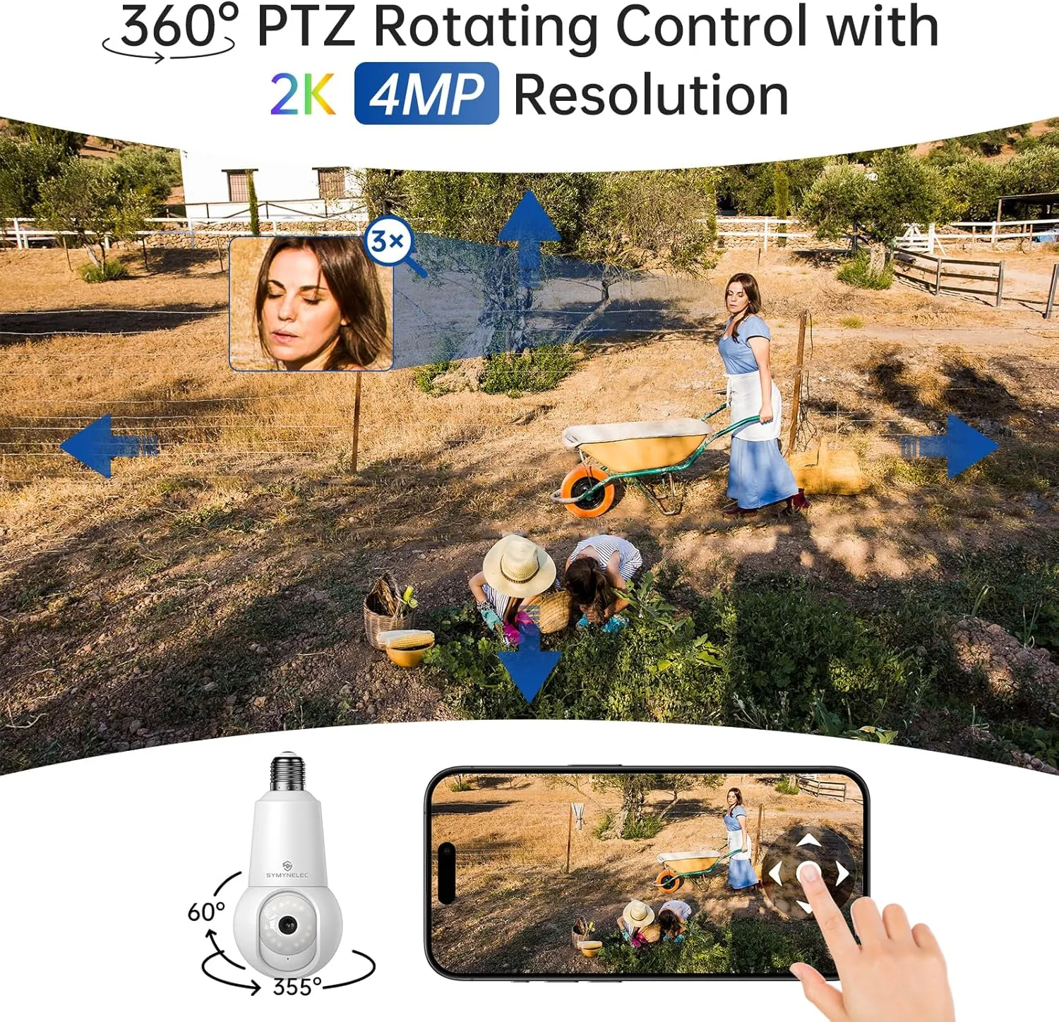 SYMYNELEC Light Bulb Security Camera: 5G WiFi Socket Camera Outdoor - Wireless Lightbulb Camera Waterproof for Home with Night Vision Motion Detection
