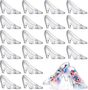 Taiyin 100 Pcs Mini Glass Slippers Clear Princess Slippers Decoration Plastic High Heel Shoes for Women Party Candy Supplies Gift Favor Holders for Wedding Birthday Party Decorations, 3.5 Inch