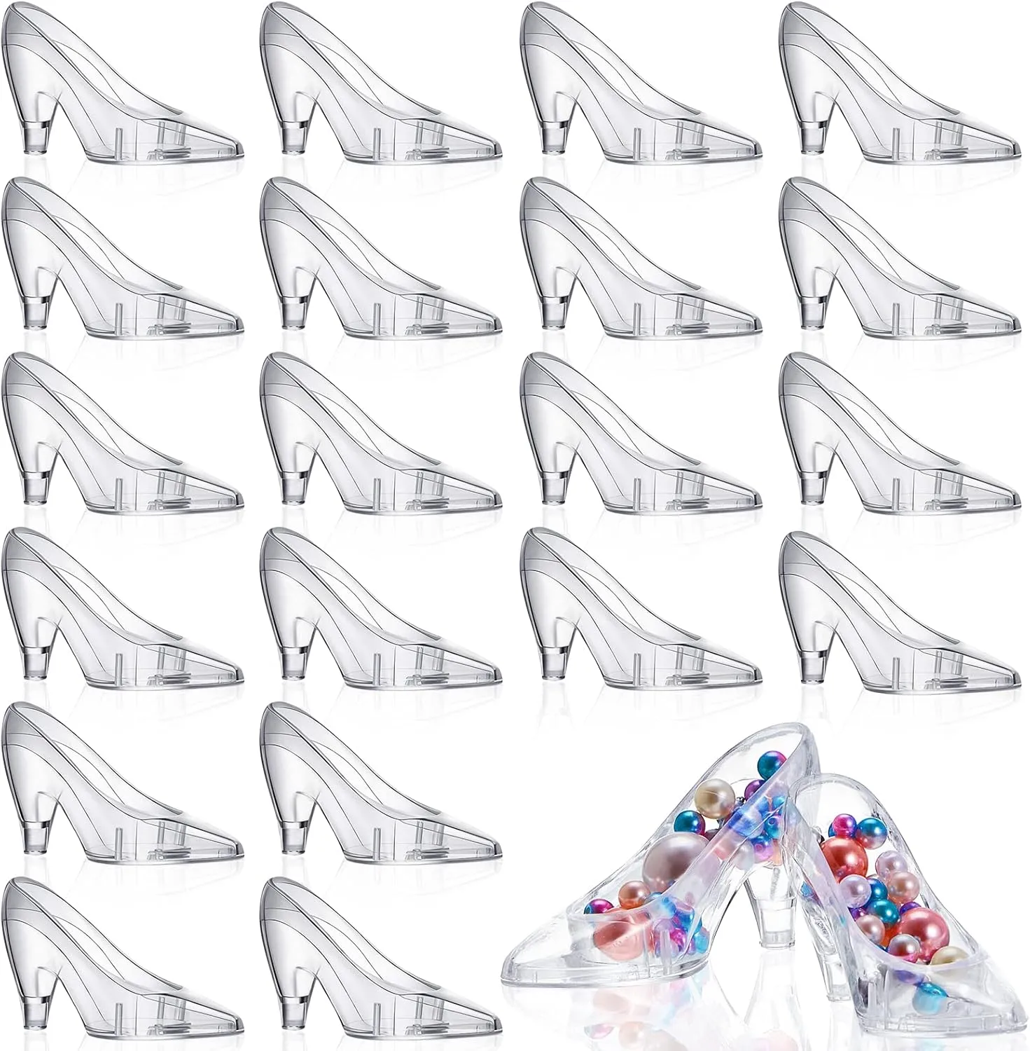Taiyin 100 Pcs Mini Glass Slippers Clear Princess Slippers Decoration Plastic High Heel Shoes for Women Party Candy Supplies Gift Favor Holders for Wedding Birthday Party Decorations, 3.5 Inch
