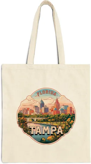 Tampa Florida Cotton Tote Bag for Women Men Casual Tote Bag Cloth Canvas Shopping Bags with Handles Cute Bags Everyday Use 15" x 16" Aesthetic Gift ID44997