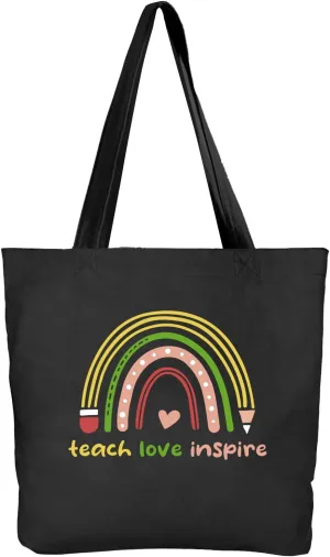 Teacher Gifts for Women Teacher Bag Thank You Birthday Christmas Graduation Thanksgiving Valentines Gifts Canvas Tote Bag with Pocket Black