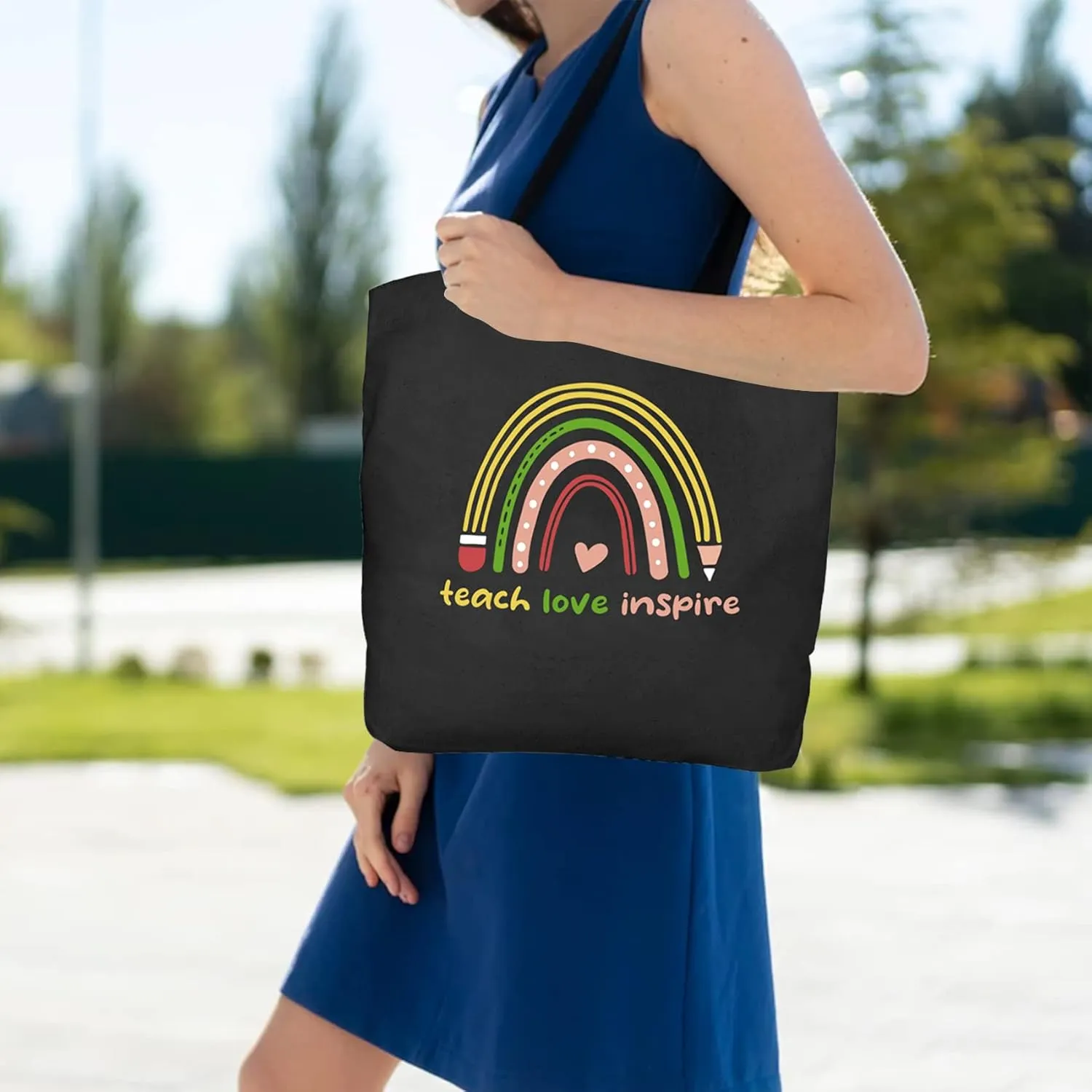 Teacher Gifts for Women Teacher Bag Thank You Birthday Christmas Graduation Thanksgiving Valentines Gifts Canvas Tote Bag with Pocket Black