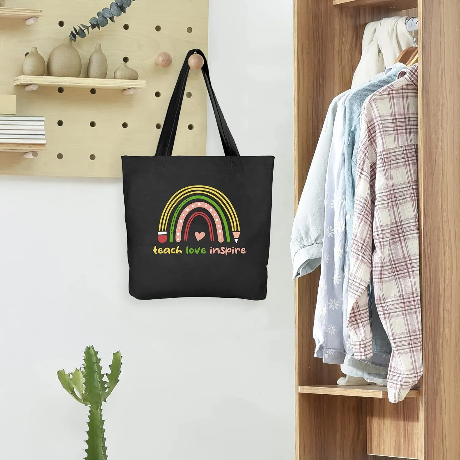 Teacher Gifts for Women Teacher Bag Thank You Birthday Christmas Graduation Thanksgiving Valentines Gifts Canvas Tote Bag with Pocket Black