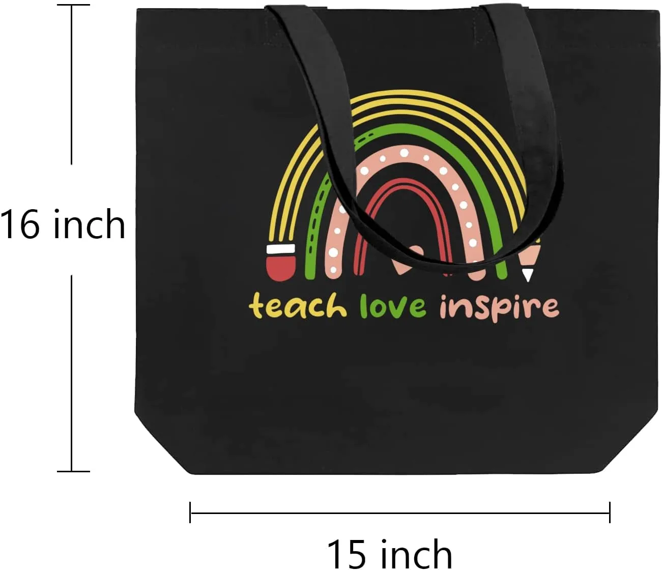 Teacher Gifts for Women Teacher Bag Thank You Birthday Christmas Graduation Thanksgiving Valentines Gifts Canvas Tote Bag with Pocket Black