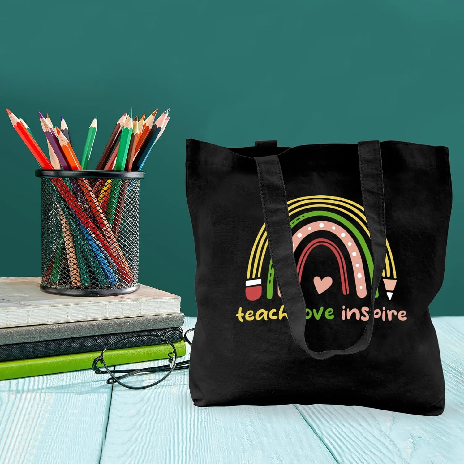 Teacher Gifts for Women Teacher Bag Thank You Birthday Christmas Graduation Thanksgiving Valentines Gifts Canvas Tote Bag with Pocket Black