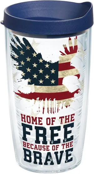 Tervis 1213753 Home Of The Free Tumbler With Lid, 16 oz, Clear