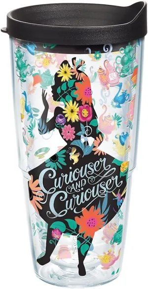 Tervis 1269219 Disney-Alice in Wonderland Curiouser Insulated Tumbler with Wrap and Black Lid, 24oz, Clear