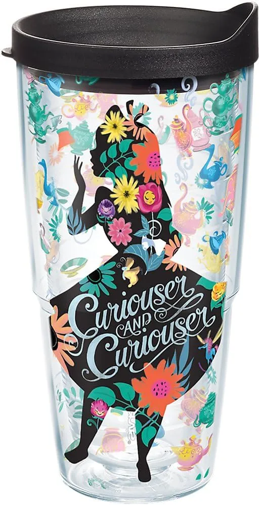Tervis 1269219 Disney-Alice in Wonderland Curiouser Insulated Tumbler with Wrap and Black Lid, 24oz, Clear