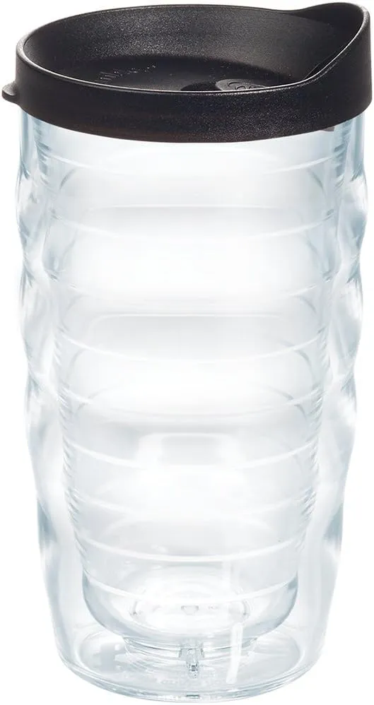Tervis Clear & Colorful Lidded Made in USA Double Walled Insulated Tumbler Travel Cup Keeps Drinks Cold & Hot, 10oz Wavy, Black Lid