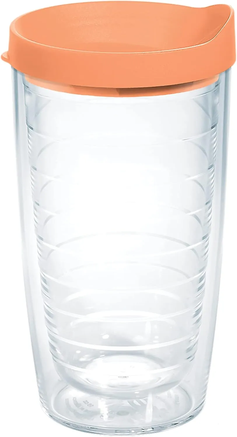 Tervis Clear & Colorful Lidded Made in USA Double Walled Insulated Tumbler Travel Cup Keeps Drinks Cold & Hot, 16oz, Citrus Sunrise Lid
