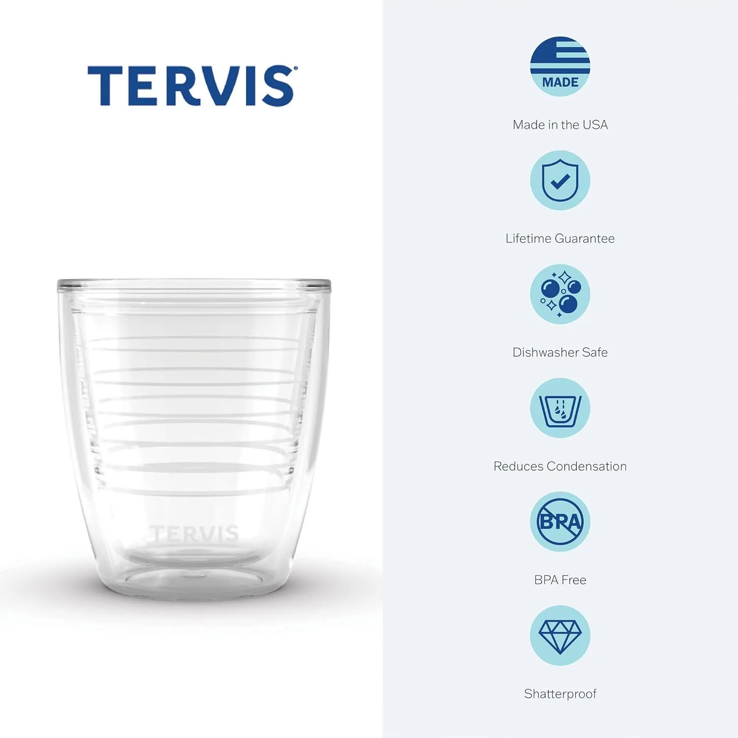 Tervis Clear & Colorful Tabletop 12oz Made in USA Double Walled Insulated Tumbler Travel Cup Keeps Drinks Cold & Hot, 12oz - 4pk, Clear