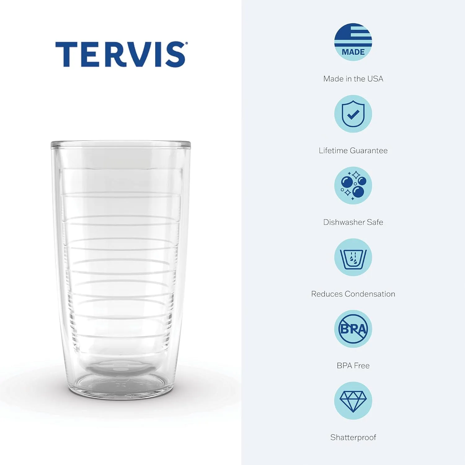 Tervis Clear & Colorful Tabletop Made in USA Double Walled Insulated Tumbler Travel Cup Keeps Drinks Cold & Hot, 16oz - 4pk, Blue Moon