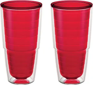 Tervis Clear & Colorful Tabletop Made in USA Double Walled Insulated Tumbler Travel Cup Keeps Drinks Cold & Hot, 24oz - 2pk, Red