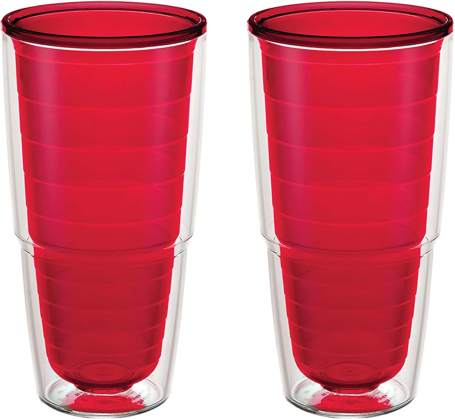 Tervis Clear & Colorful Tabletop Made in USA Double Walled Insulated Tumbler Travel Cup Keeps Drinks Cold & Hot, 24oz - 2pk, Red