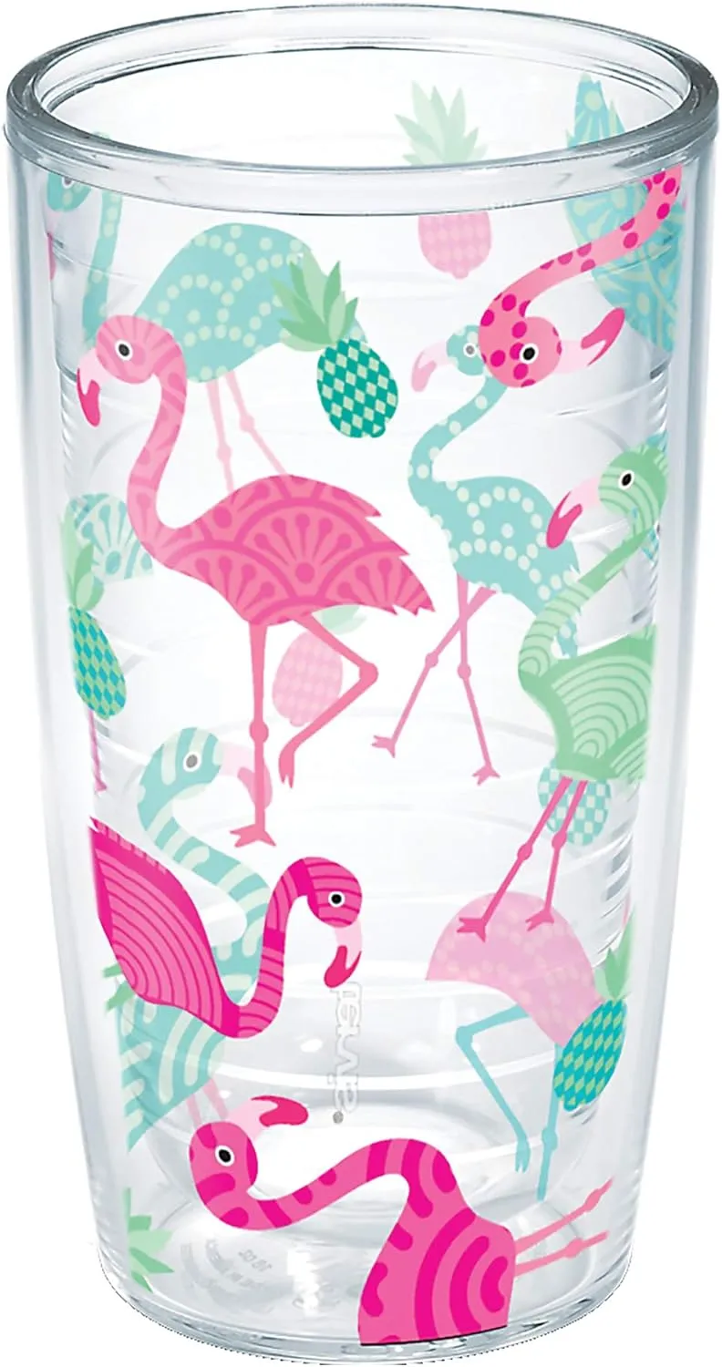 Tervis Flamingo Pattern Made in USA Double Walled Insulated Tumbler, 16oz - No Lid, Clear