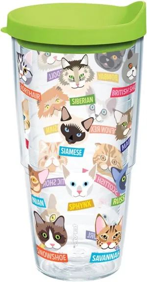 Tervis Flat Art Cats Made in USA Double Walled Insulated Tumbler Travel Cup Keeps Drinks Cold & Hot, 24oz, Clear
