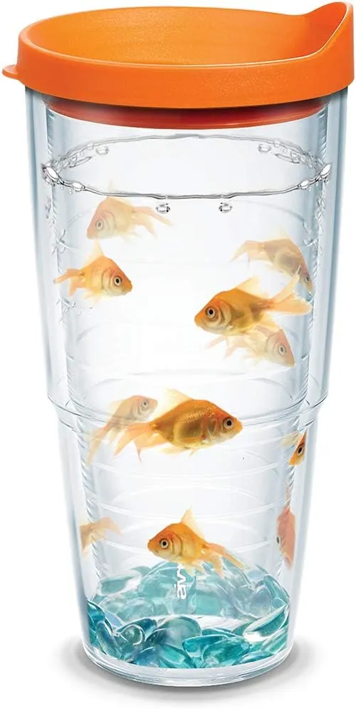 Tervis Goldfish Plastic Tumbler with Wrap and Orange Lid 24oz, Clear, Classic, 1 Count (Pack of 1)