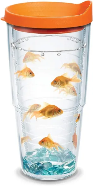 Tervis Goldfish Plastic Tumbler with Wrap and Orange Lid 24oz, Clear, Classic, 1 Count (Pack of 1)