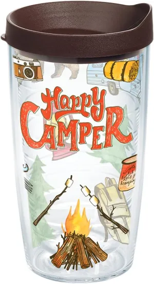 Tervis Happy Camper Tumbler with Wrap and Brown Lid 16oz, Clear