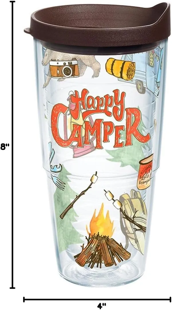 Tervis Happy Camper Tumbler with Wrap and Brown Lid 24oz, Clear