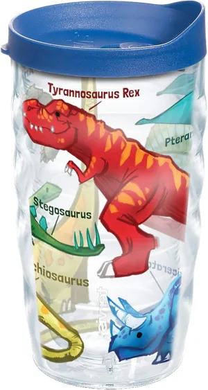 Tervis Made in USA Double Walled Dinosaurs Insulated Plastic Tumbler Cup Keeps Drinks Cold & Hot, 10oz Wavy - Blue Lid, Clear