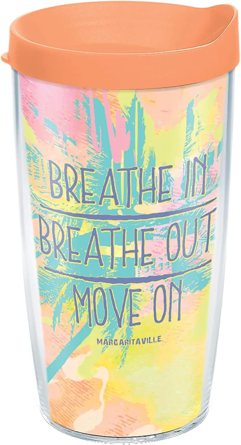 Tervis Made in USA Double Walled Margaritaville Breathe In And Out Insulated Tumbler Cup Keeps Drinks Cold & Hot, 16oz, Clear