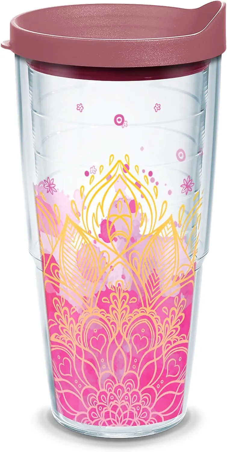 Tervis Made in USA Double Walled Yoga Lotus Flower Insulated Tumbler Cup Keeps Drinks Cold & Hot, 24oz, Clear