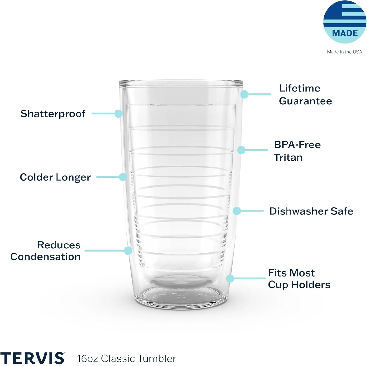 Tervis Margaritaville - Island Time Made in USA Double Walled Insulated Tumbler Travel Cup Keeps Drinks Cold & Hot, 16oz - No Lid, Clear