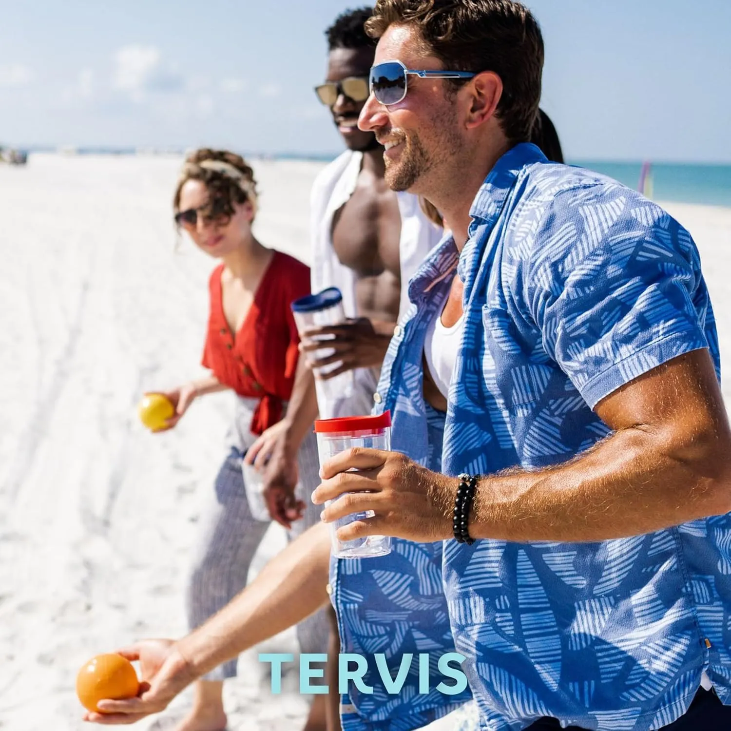 Tervis Margaritaville - Island Time Made in USA Double Walled Insulated Tumbler Travel Cup Keeps Drinks Cold & Hot, 16oz - No Lid, Clear