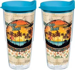 Tervis Margaritaville - Island Time Made in USA Double Walled Insulated Tumbler Travel Cup Keeps Drinks Cold & Hot, 24oz - 2pk, Clear
