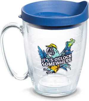 Tervis Margaritaville - It's 5 O'Clock Somewhere - Red Parrot Made in USA Double Walled Insulated Tumbler Travel Cup Keeps Drinks Cold & Hot, 16oz Mug with Handle, Clear
