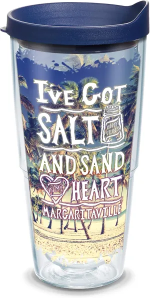 Tervis Margaritaville - Salt In My Veins Insulated Tumbler with Wrap and Navy Blue Lid, 24oz, Clear