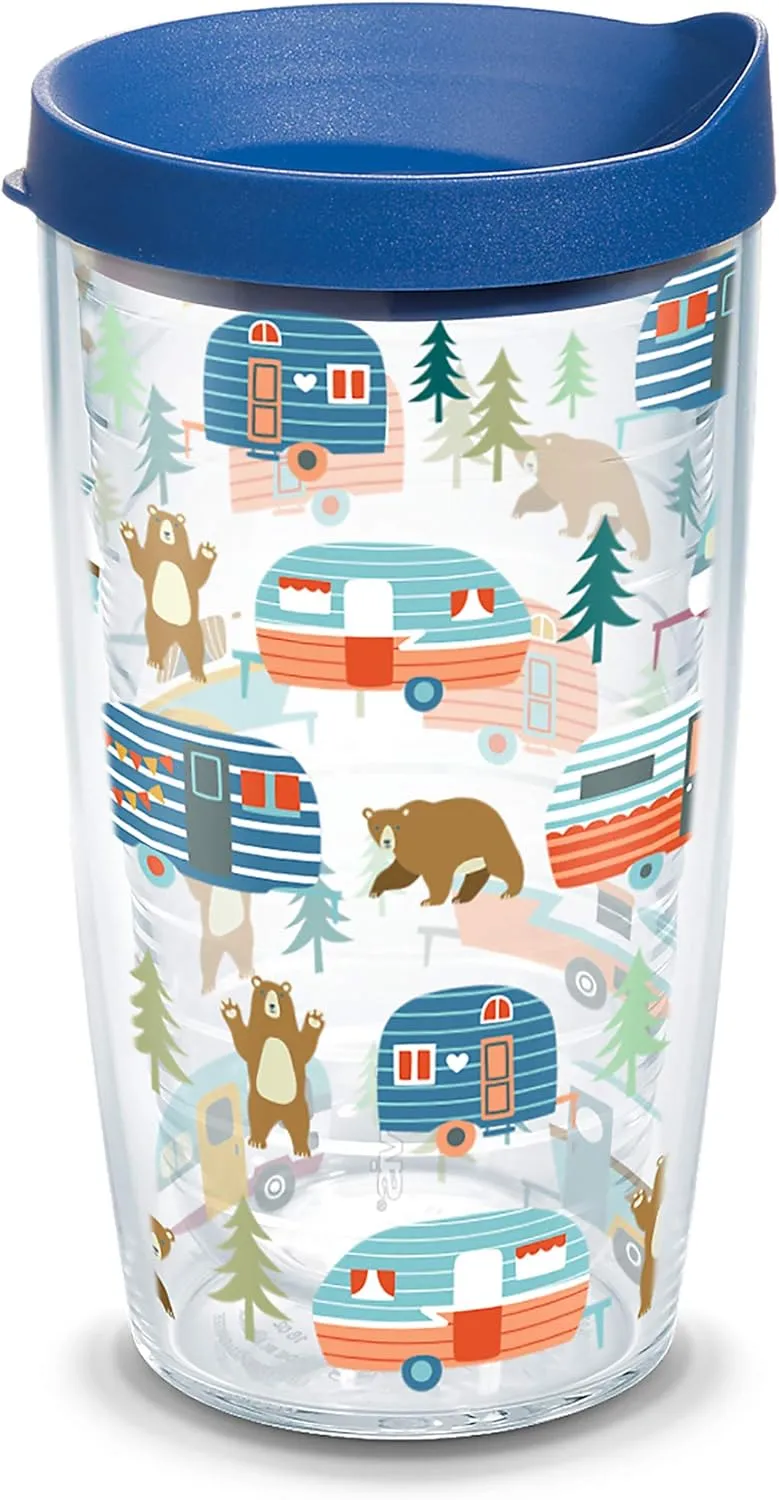 Tervis Trailer Bears Made in USA Double Walled Insulated Tumbler Travel Cup Keeps Drinks Cold & Hot, 16oz, Clear