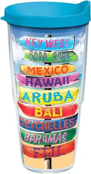 Tervis Tropical Destination Signs Tumbler with Wrap and Turquoise Lid 24oz, Clear