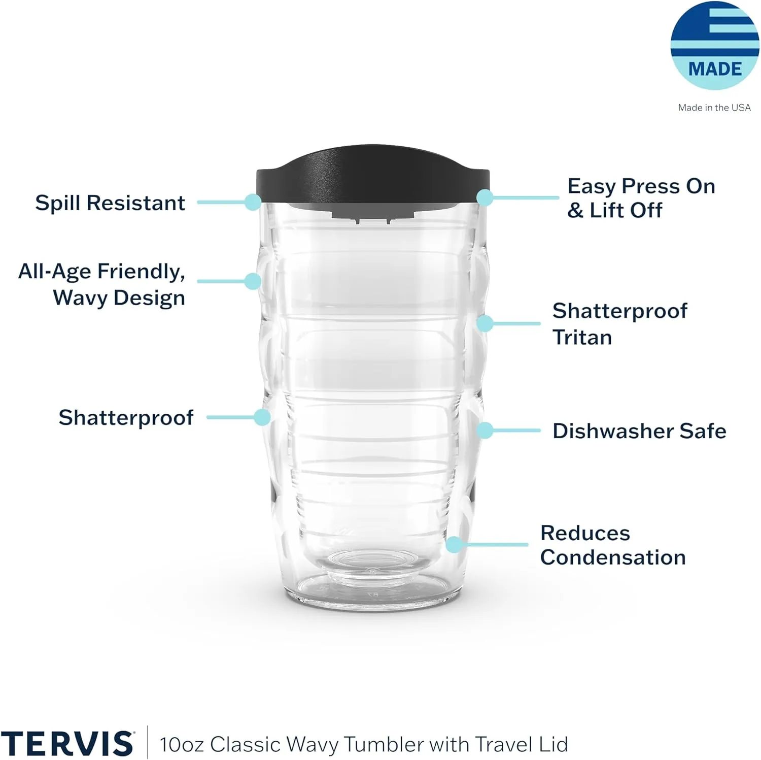 Tervis Turtle Insulated Tumbler with Wrap and Lime Green Lid, 10oz Wavy, Clear