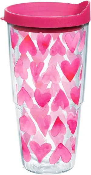 Tervis Valentine's Day Pink Hearts All Over Made in USA Double Walled Insulated Tumbler Travel Cup Keeps Drinks Cold & Hot, 24oz, Clear