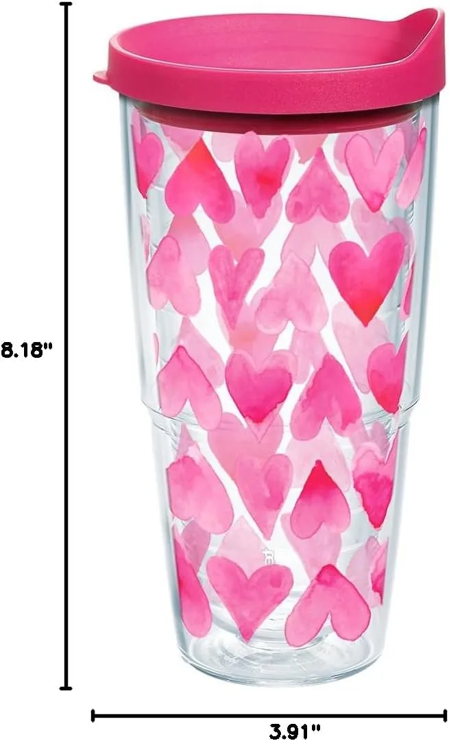 Tervis Valentine's Day Pink Hearts All Over Made in USA Double Walled Insulated Tumbler Travel Cup Keeps Drinks Cold & Hot, 24oz, Clear
