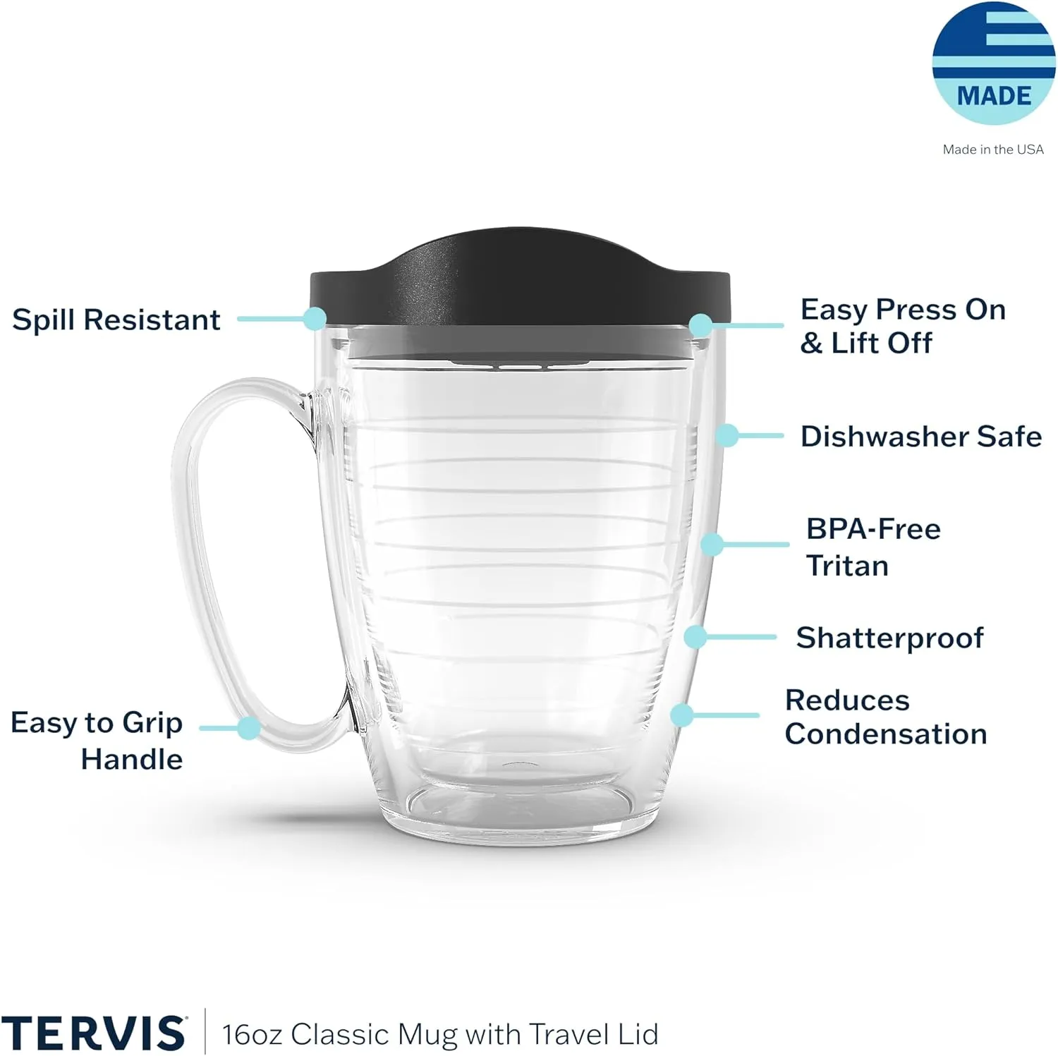 Tervis Woodgrain American Flag Insulated Tumbler with Wrap and Red Lid, 16 oz, Clear