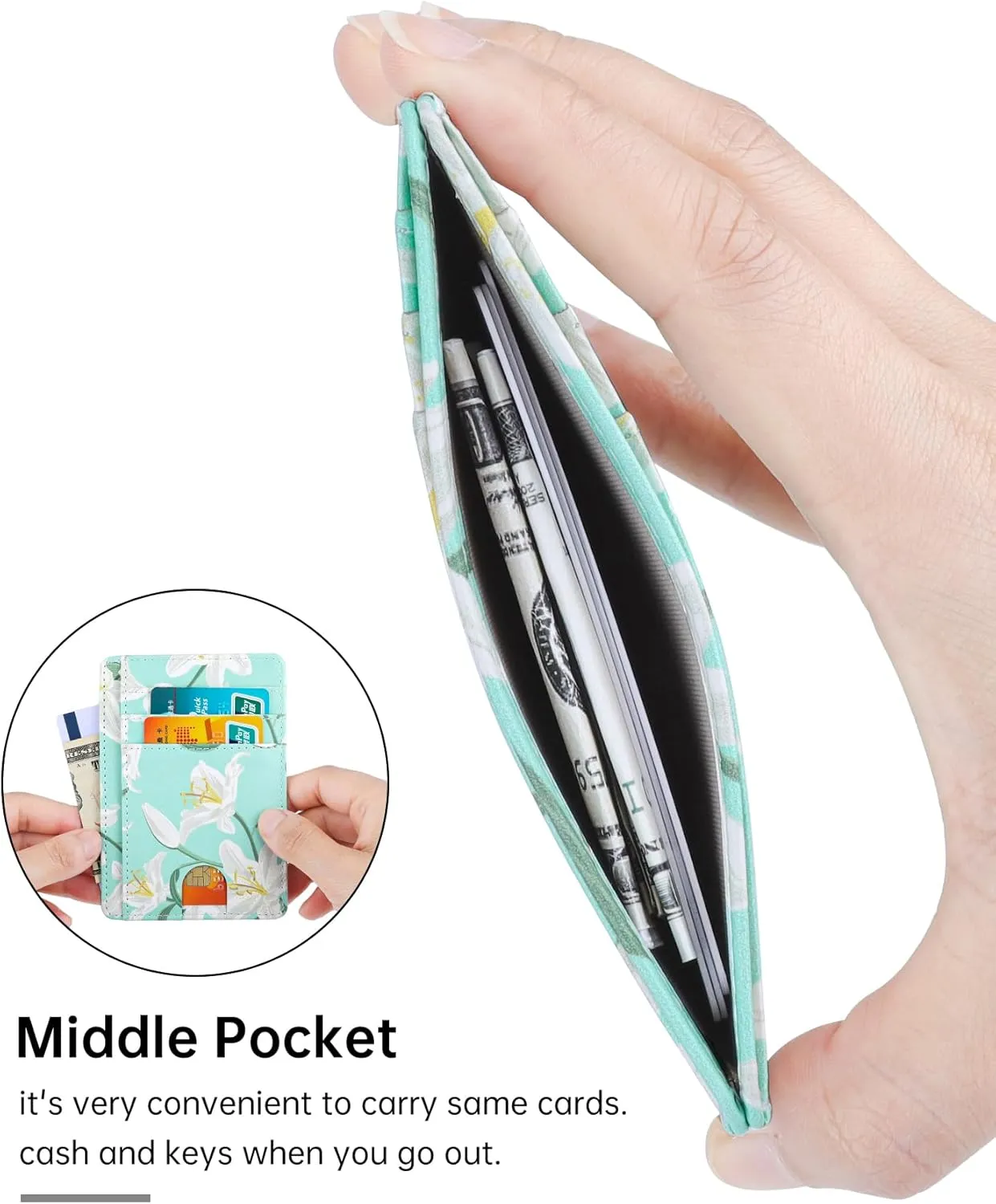 Teskyer Slim Wallet for Men, Minimalist Front Pocket RFID Blocking Leather Wallet Credit Card Holder for Men & Women