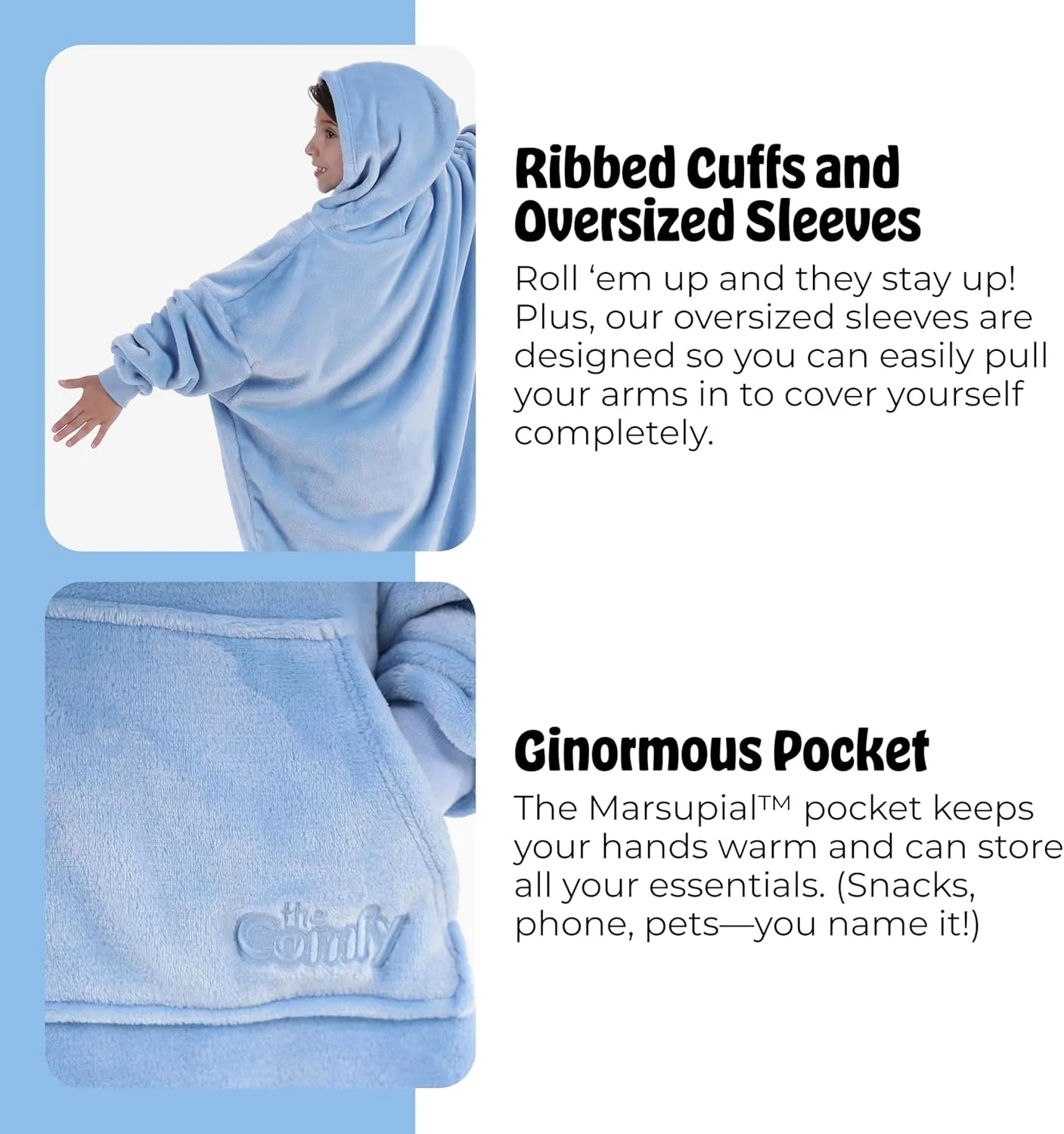 THE COMFY Dream Jr | Lightweight Microfiber Fleece Wearable Blanket for Kids, With Hood and Oversized Pocket from Shark Tank, Warm and Cozy Gifts for Children