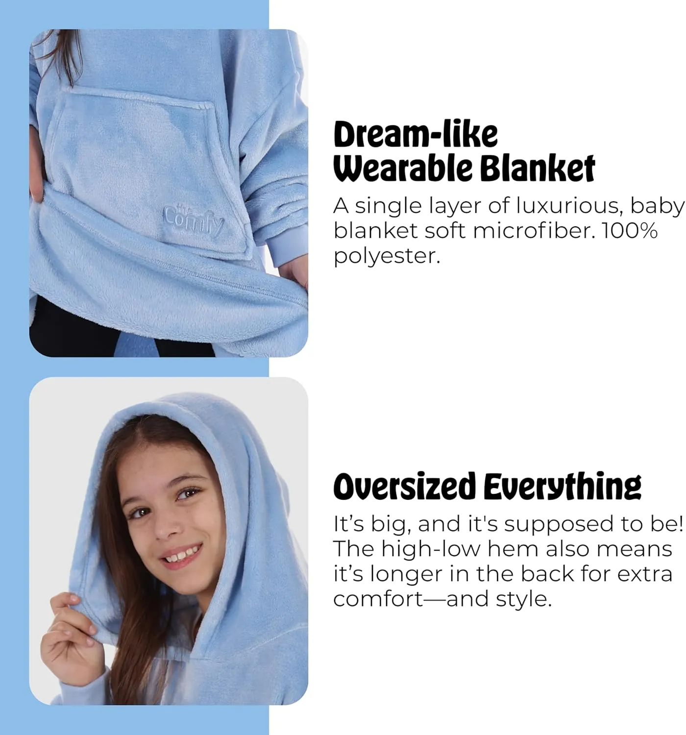 THE COMFY Dream Jr | Lightweight Microfiber Fleece Wearable Blanket for Kids, With Hood and Oversized Pocket from Shark Tank, Warm and Cozy Gifts for Children