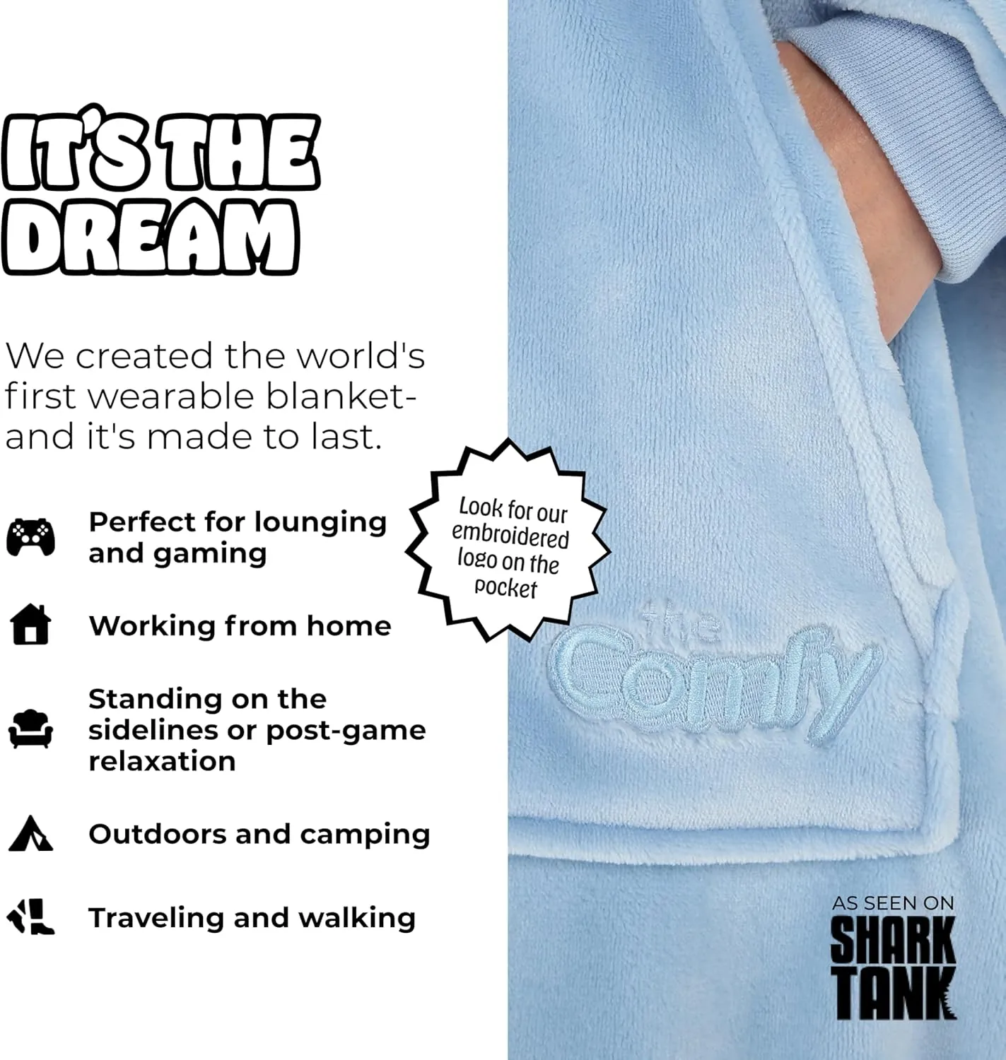 THE COMFY Dream | Lightweight Microfiber Fleece Wearable Blanket, Oversized Design with Hood from Shark Tank, Soft Oversized Pocket Blanket, Warm and Cozy Gifts