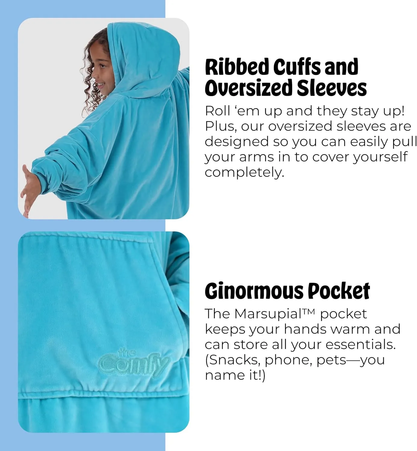 THE COMFY Original Jr | Oversized Sherpa Fleece Wearable Blanket for Kids with Hood & Pocket | Seen on Shark Tank